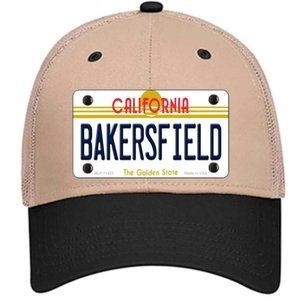 Bakersfield California Metal on Trucker Mesh Snapback Hat - Khaki